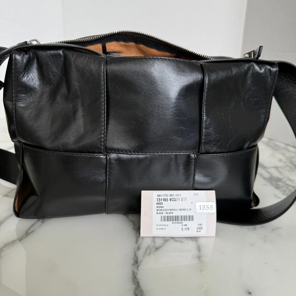 Bottega Veneta Black Intrecciato Leather Arco Camera Shoulder Bag 731165